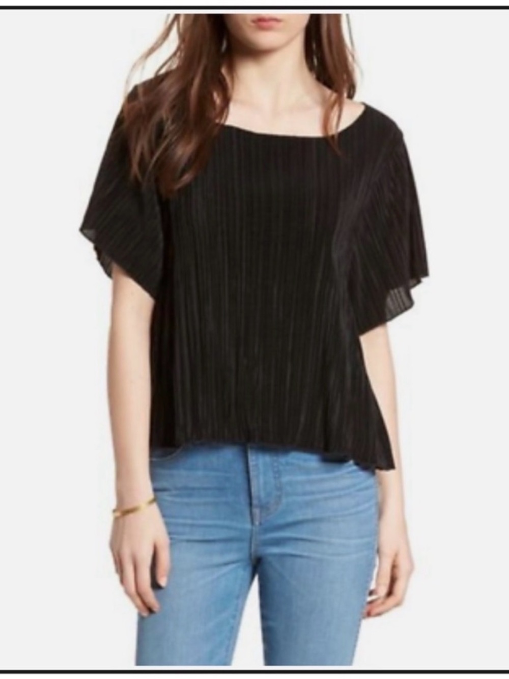 Madewell Micropleat Black Short Sleeve Top XXS